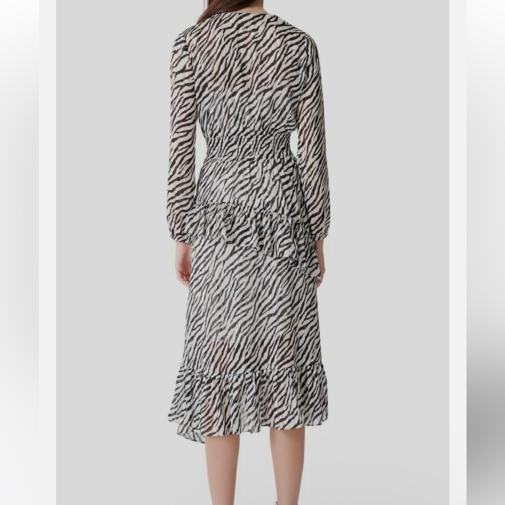 MAJE Ribou Asymmetric Ruffled Metallic Zebra Maxi Dress - Picture 2 of 2